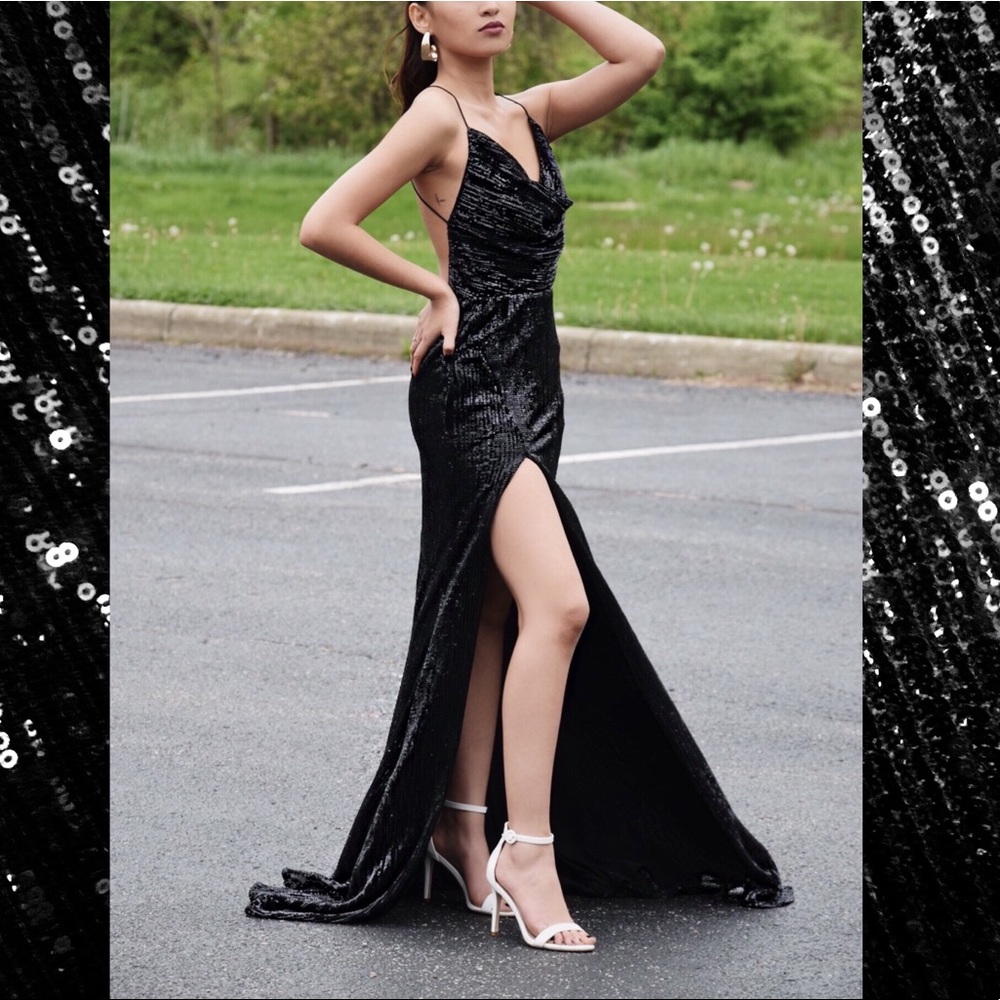 ABYSS BY ABBY BLACK SEQUINED PROM DRESS/GOWN